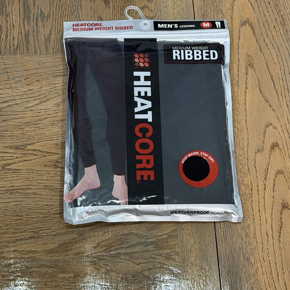New Mens HeatKeep Med. Weight Ribbed Legging.  Black. Mens Medium